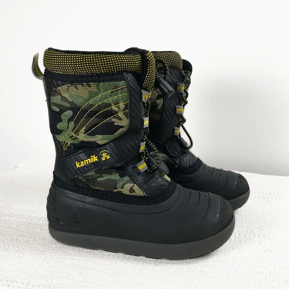 Kamik Kids Snow Boots Black and Camouflage Little Boy size 13
